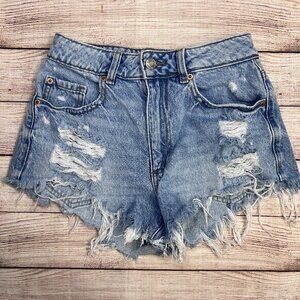 Garage Denim "Festival" Cut-Off Shorts | Size 00 | Light Wash | Heavy Distressed
